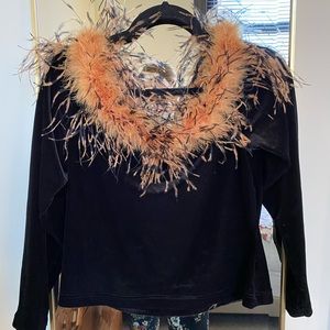 VINTAGE VELVET CACHET OSTRICH NECKLINE CROP TOP